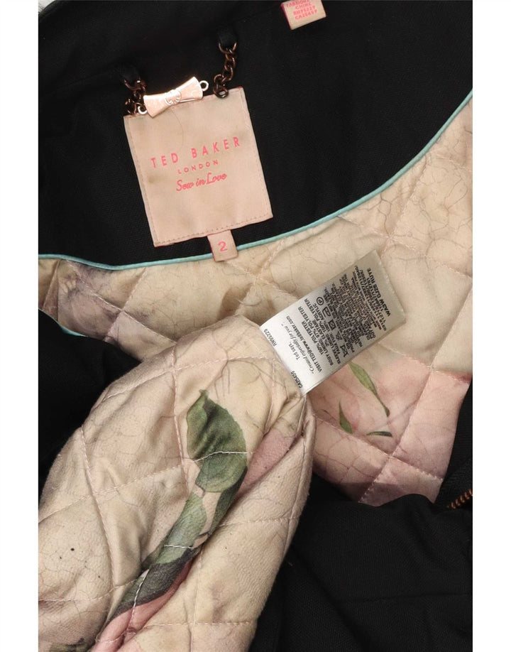 Jaqueta Parka de grandes dimensões com capuz feminina Ted Baker tamanho 2 poliéster preto pequeno