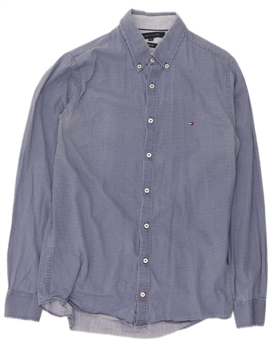 Camisa masculina Tommy Hilfiger Slim Fit algodão manchado azul médio