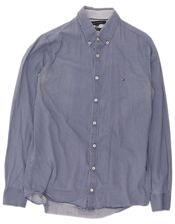 Camisa masculina Tommy Hilfiger Slim Fit algodão manchado azul médio