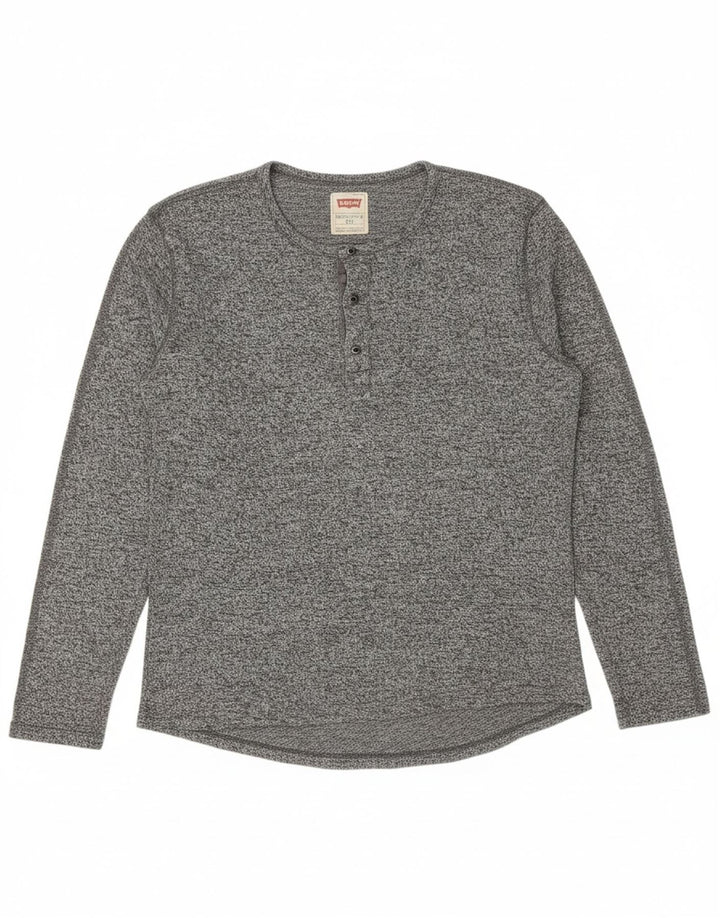 LEVI'S Top masculino de manga comprida grande algodão manchado cinza
