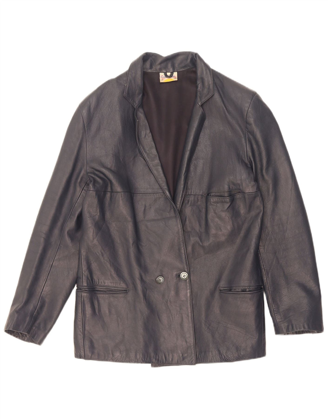 Jaqueta blazer feminina de couro com peito duplo Broadway Reino Unido 10 pequena azul marinho