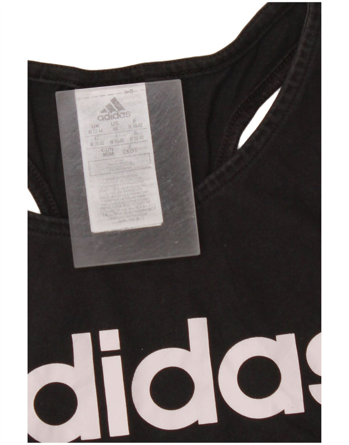 ADIDAS Womens Graphic Vest Top UK 12/14 Médio Algodão Preto