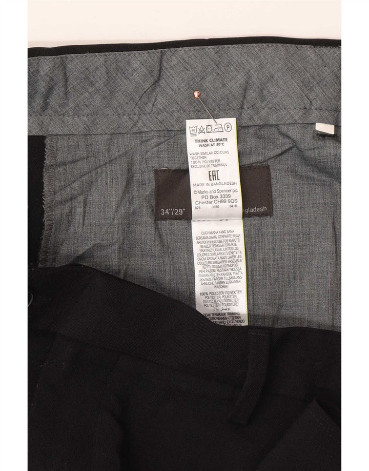 Calça masculina de terno regular Marks & Spencer W34 L29 poliéster preto