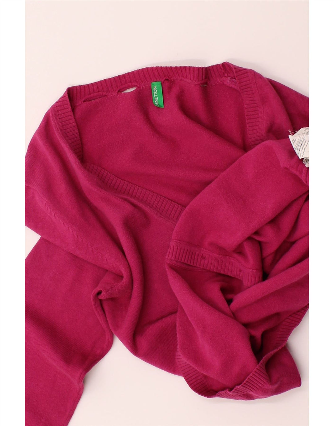 BENETTON Womens Crop Cardigan Sweater UK 10 Small Pink Cotton Vintage Benetton and Second-Hand Benetton from Messina Hembry 