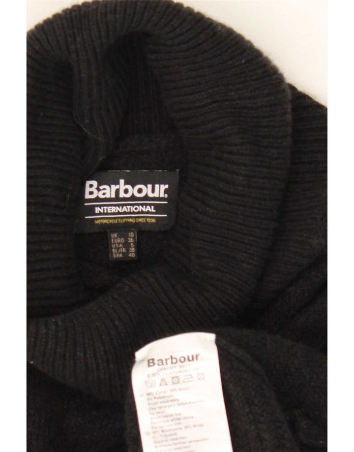 Suéter feminino Barbour com gola alta e gola alta Reino Unido 10 algodão preto pequeno