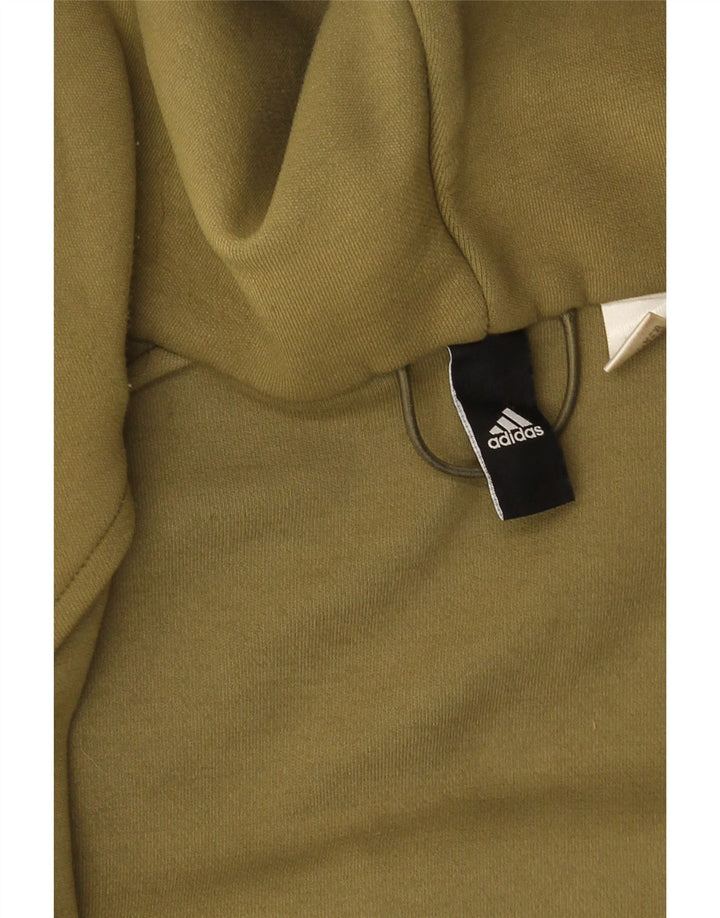 Suéter Adidas masculino com capuz e zíper gráfico grande cáqui