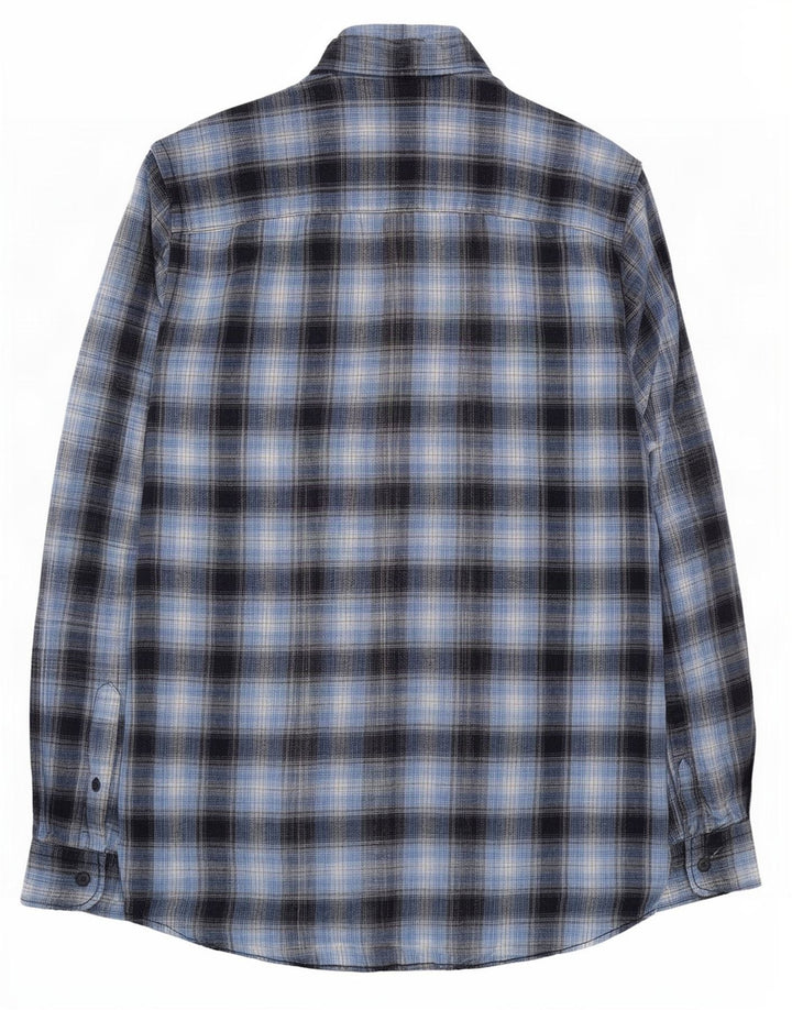 Camisa masculina de flanela Camargue algodão xadrez azul médio
