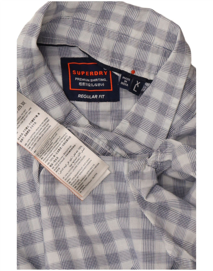 Camisa masculina de manga curta SUPERDRY Regular Fit XL azul xadrez algodão