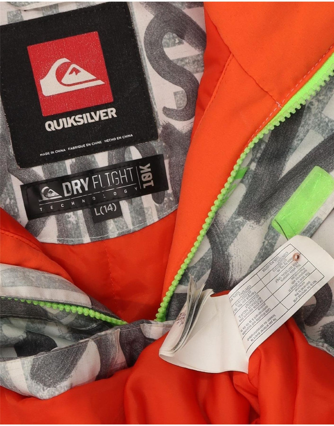 Jaqueta de esqui Quiksilver Boys Graphic com capuz 13-14 anos grande poliéster cinza