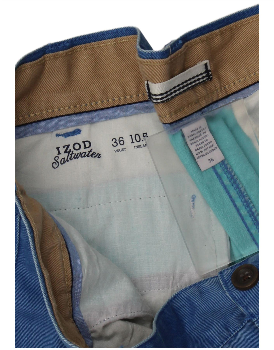 IZOD Mens Chino Shorts W36 de água salgada grande algodão manchado azul