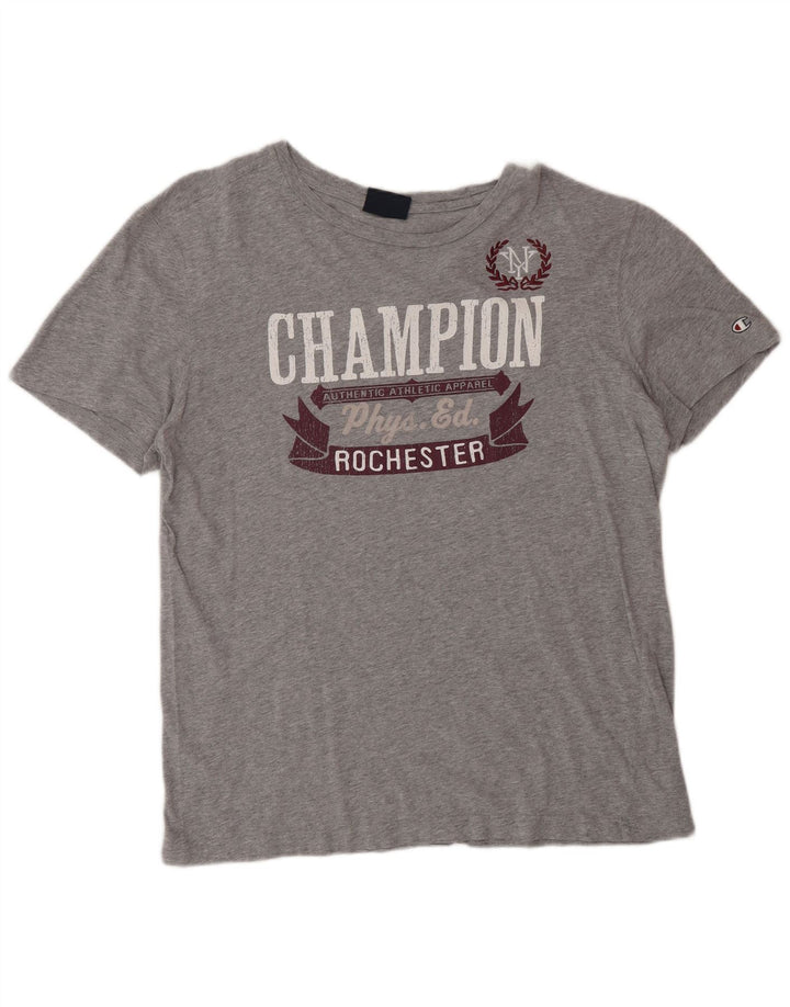 Camiseta masculina Champion Rochester com estampa gráfica grande de algodão cinza