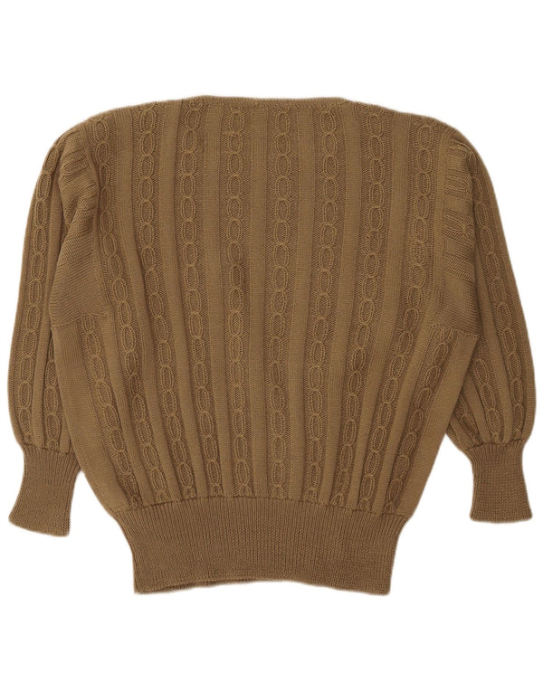 Suéter feminino vintage com gola canoa UK 18 XL cáqui