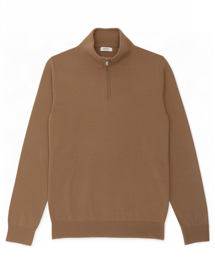 Suéter masculino Reiss com zíper e gola grande de lã marrom