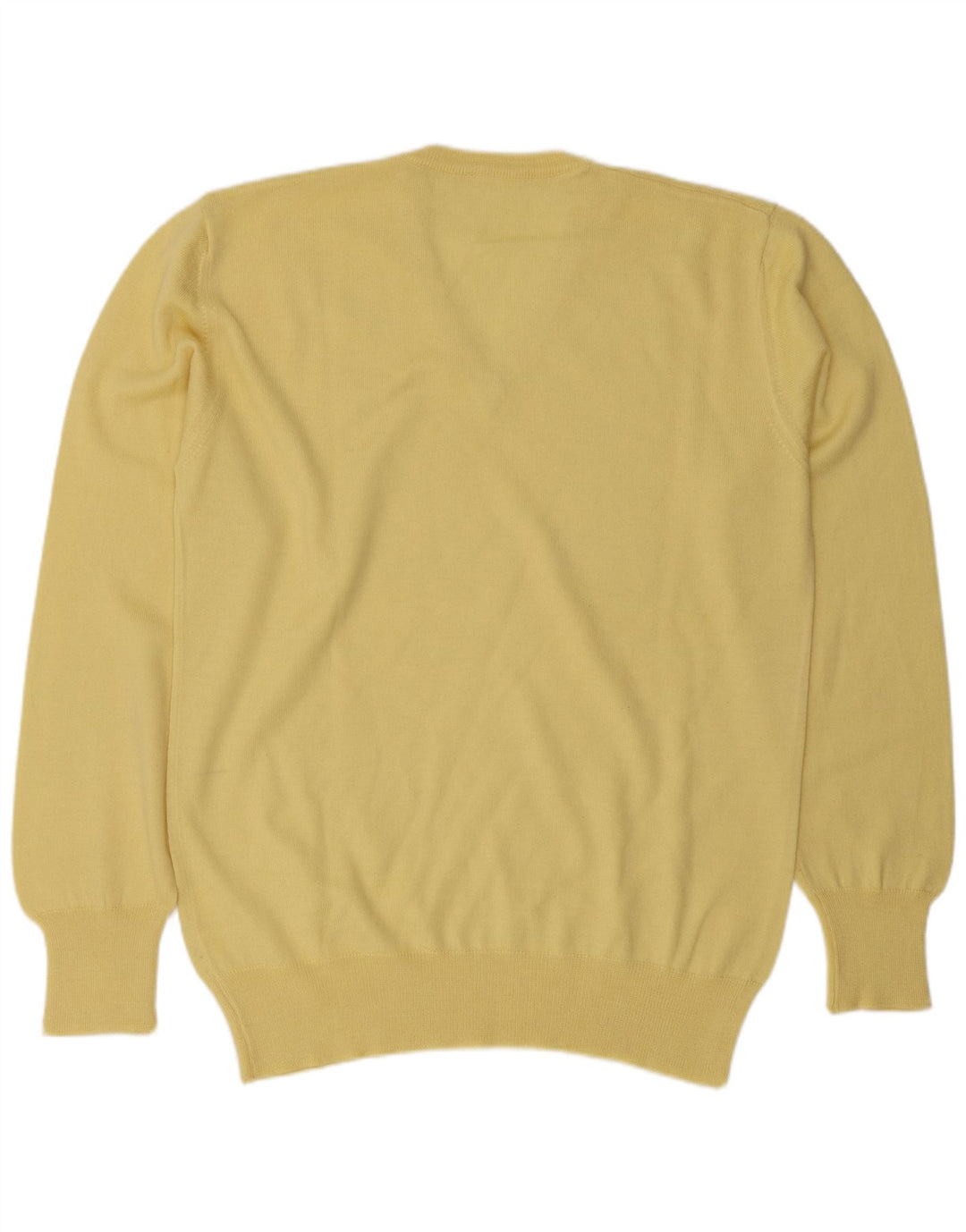 Suéter masculino vintage com decote em V de lã amarela média