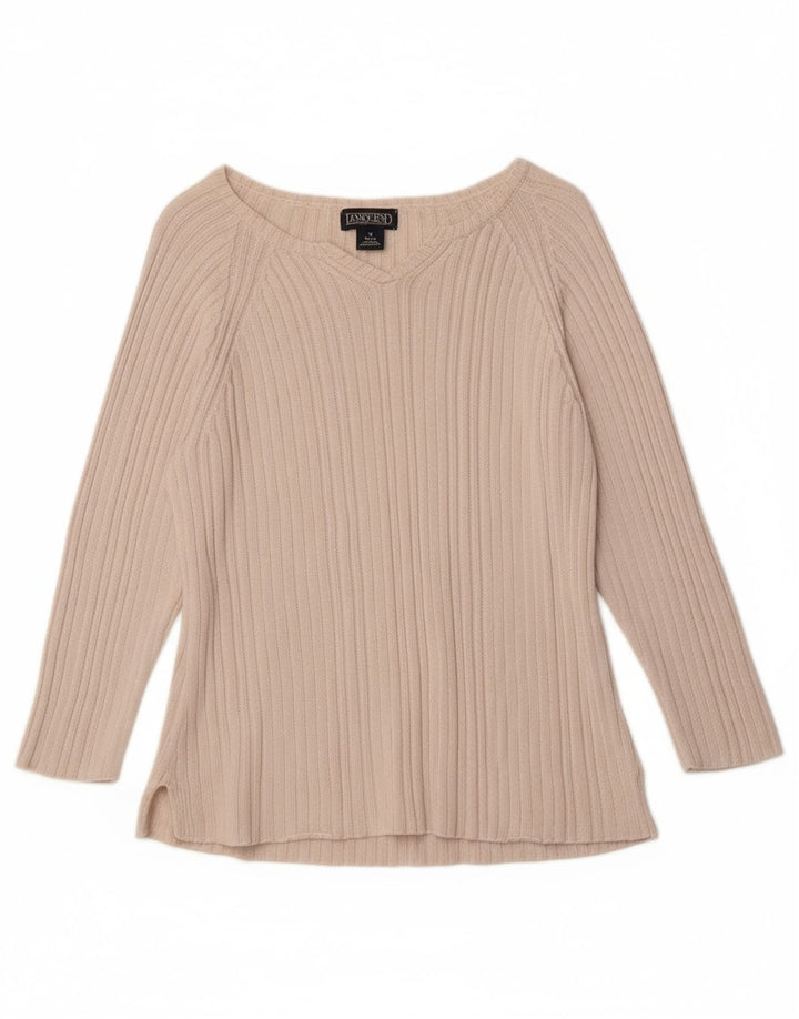 LANDS END Suéter feminino com decote em V 10-11 anos médio algodão off white