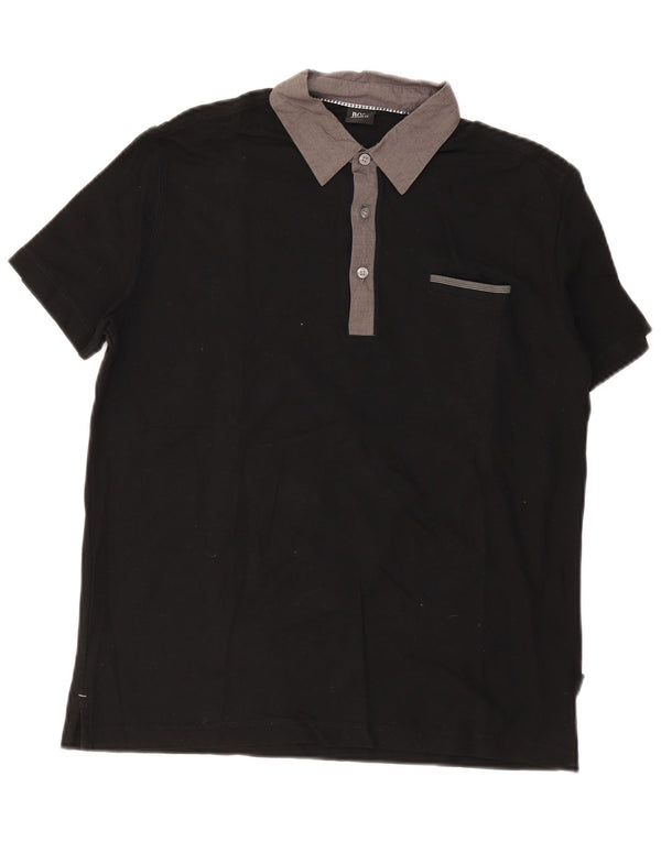 Camisa polo masculina de ajuste regular Hugo Boss, algodão colorblock preto médio