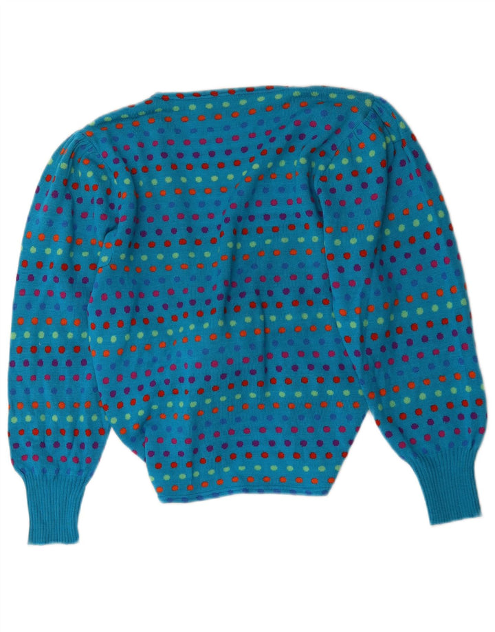 Suéter cardigã feminino Stefanel com gravata frontal Reino Unido 16 grande lã azul de bolinhas