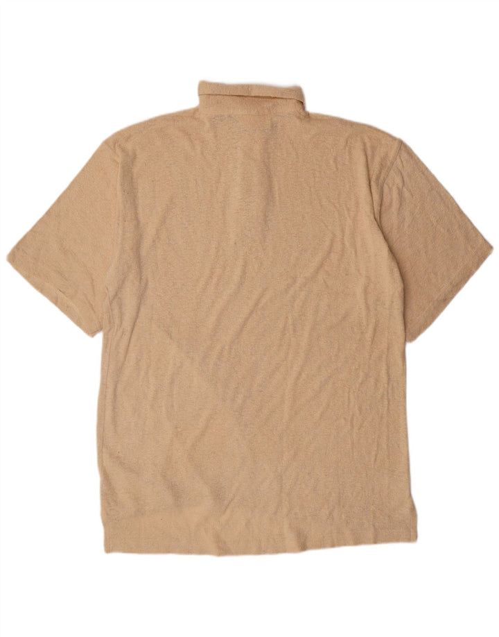 Lerros Camisa polo masculina de manga curta grande seda bege