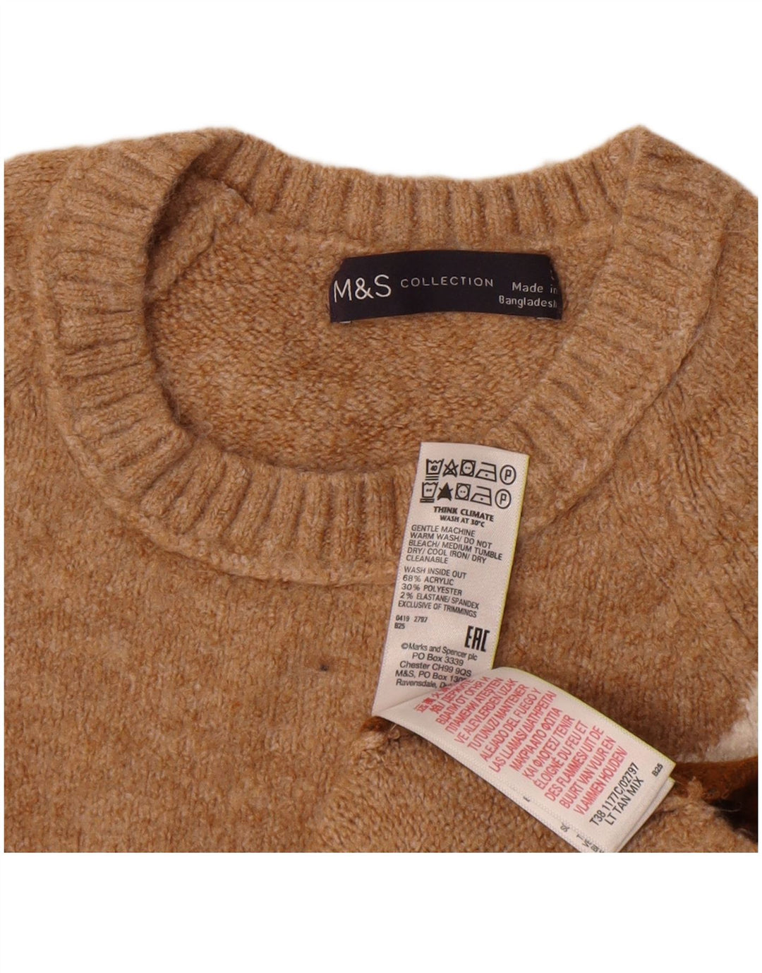 Suéter feminino Marks & Spencer com gola redonda Reino Unido 10 pequeno marrom