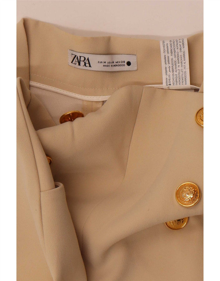 Zara Calça Capri Feminina Perna Larga Médio W28 L22 Poliéster Bege
