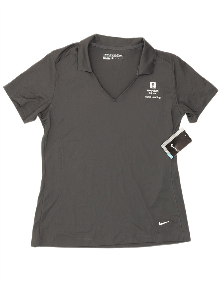 Camisa polo feminina Nike Dri Fit UK 14 poliéster cinza médio