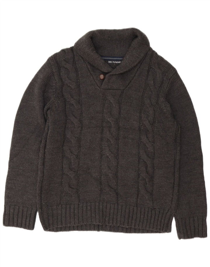 MARKS & SPENCER Suéter masculino autograph com gola xale grande cinza