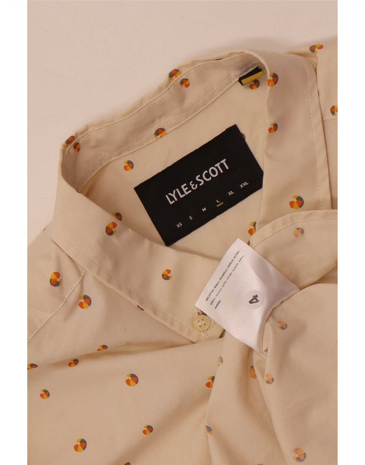 Lyle & Scott Camisa masculina de manga curta grande algodão manchado bege