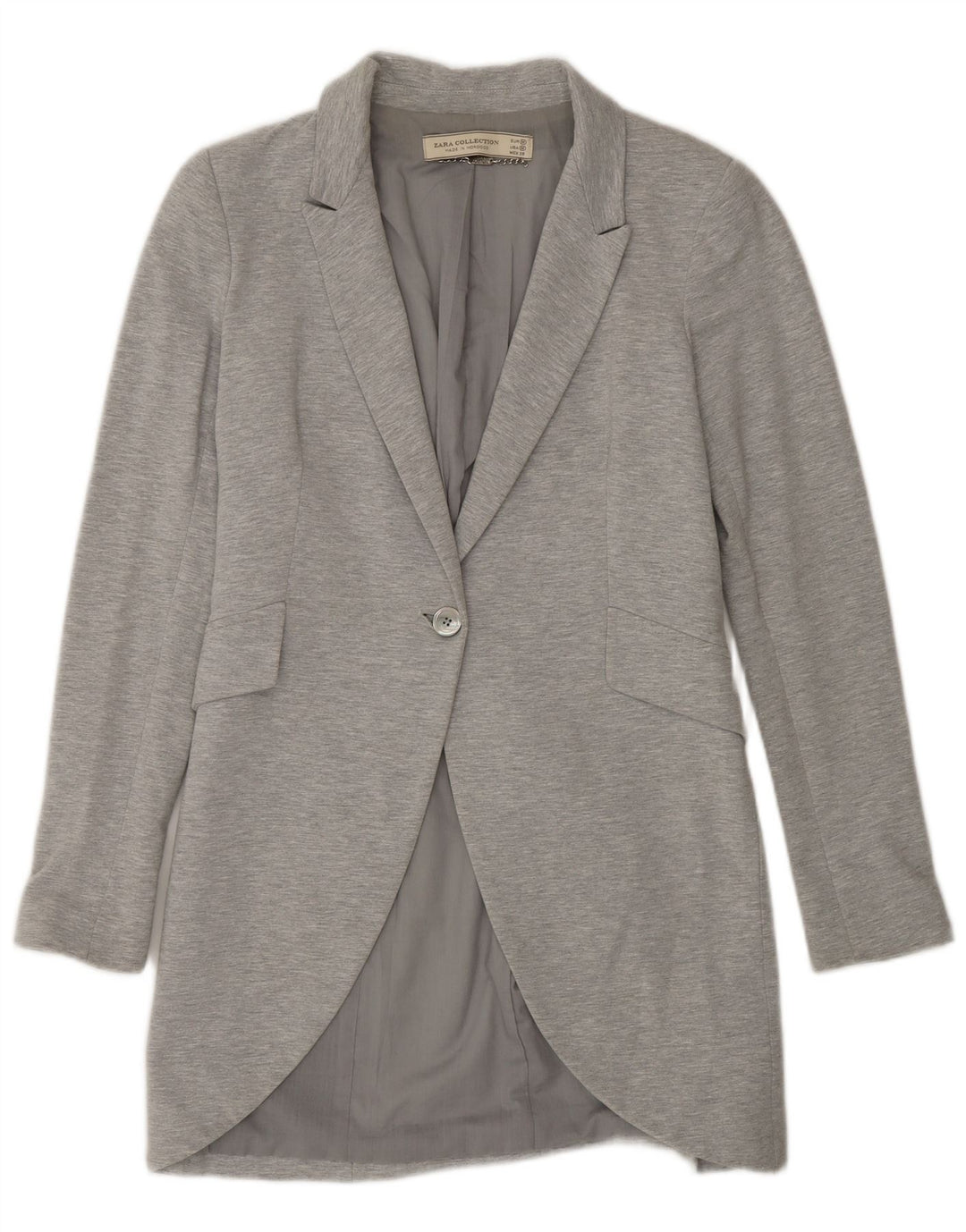 Jaqueta blazer feminina Zara Longline 1 botão Reino Unido 12 algodão cinza médio