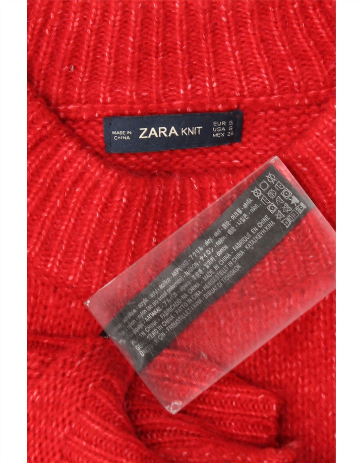 ZARA Suéter feminino oversized com gola redonda Reino Unido 10 pequeno acrílico vermelho