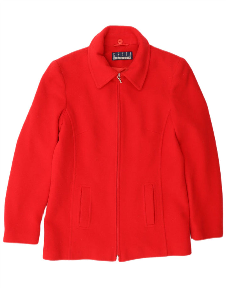 Jaqueta blazer feminina com zíper completo Kesta London Reino Unido 10 pequena lã vermelha