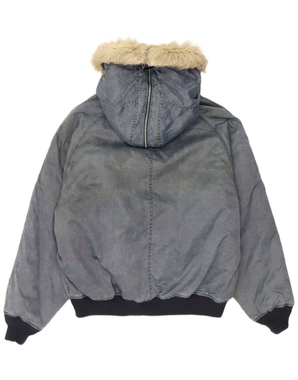 Jaqueta bomber masculina vintage com capuz UK 42 XL azul marinho poliamida