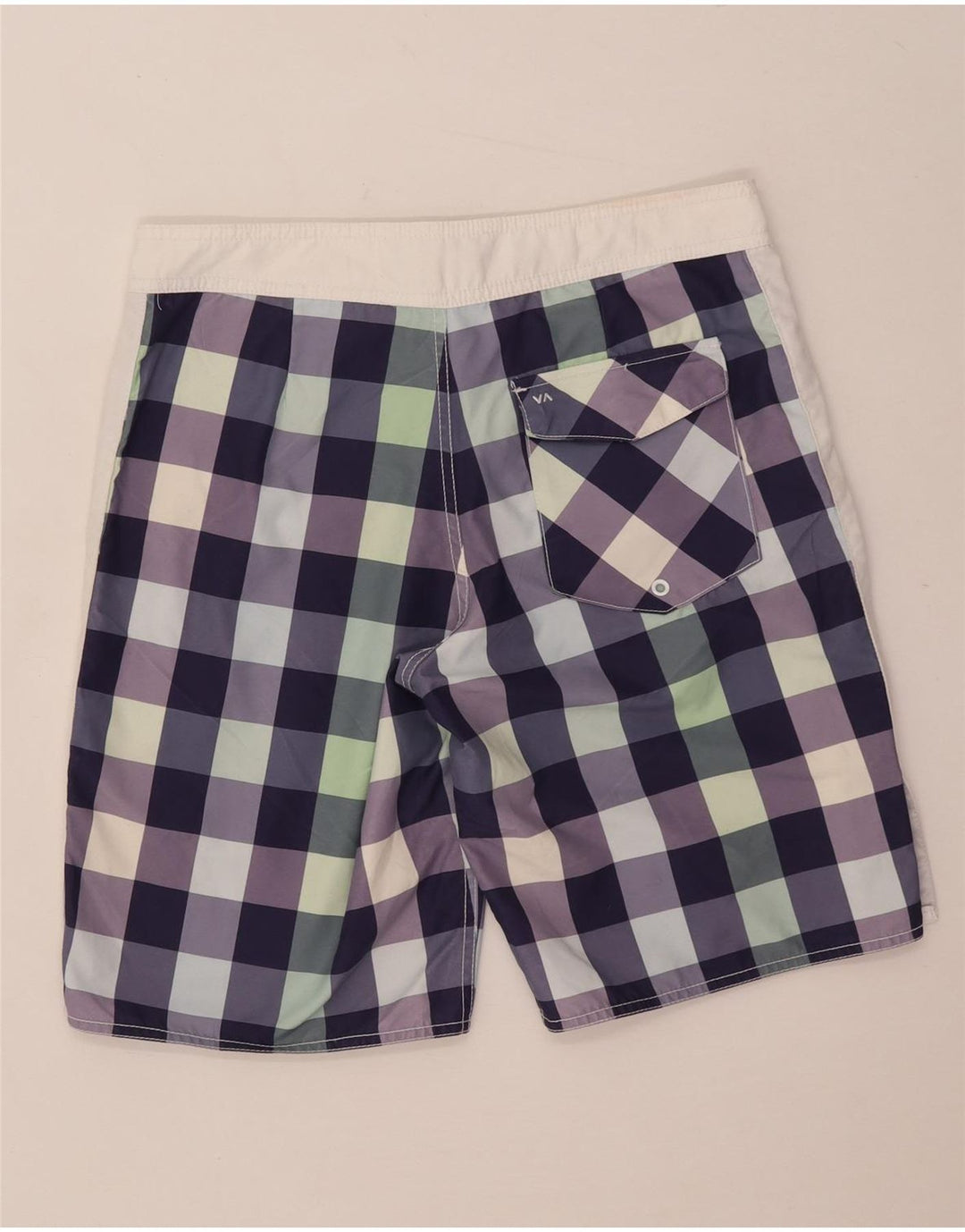 Shorts de natação masculino RVCA de poliéster guingão multicolorido médio