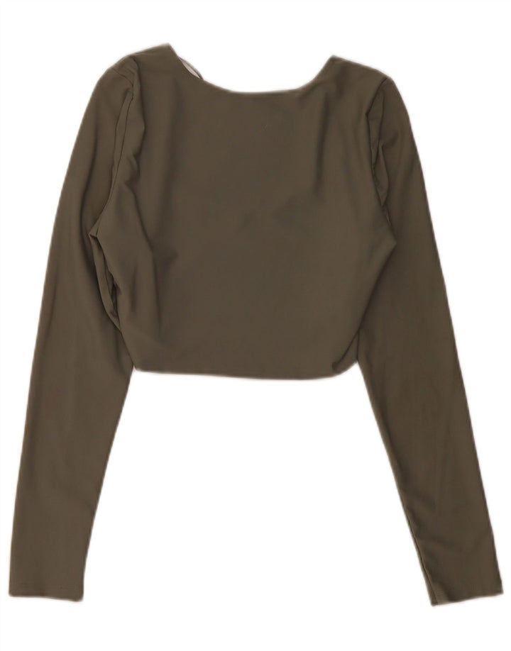 Zara Womens Crop Top Manga Longa Reino Unido 14 Grande Poliamida Cáqui