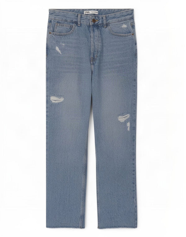 Calça jeans reta feminina Zara EU 38 pequena W28 L27 azul