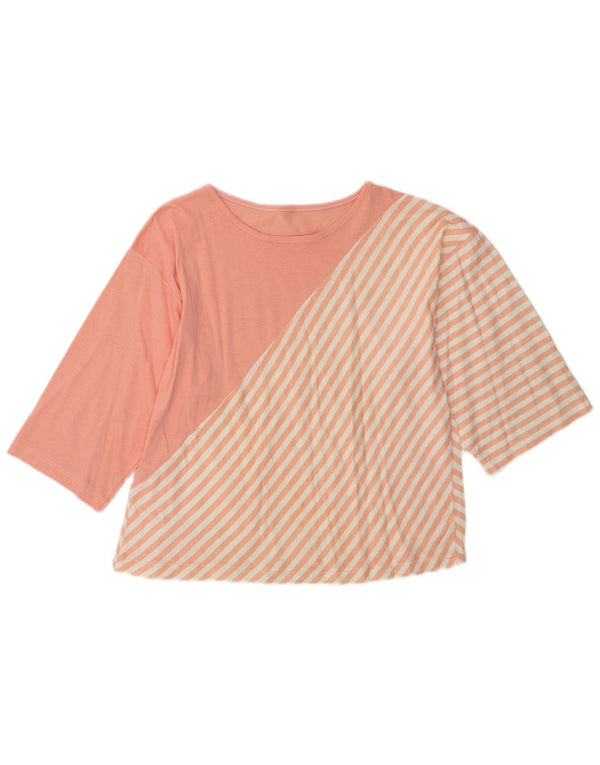 Camiseta feminina vintage UK 12 algodão listrado rosa médio