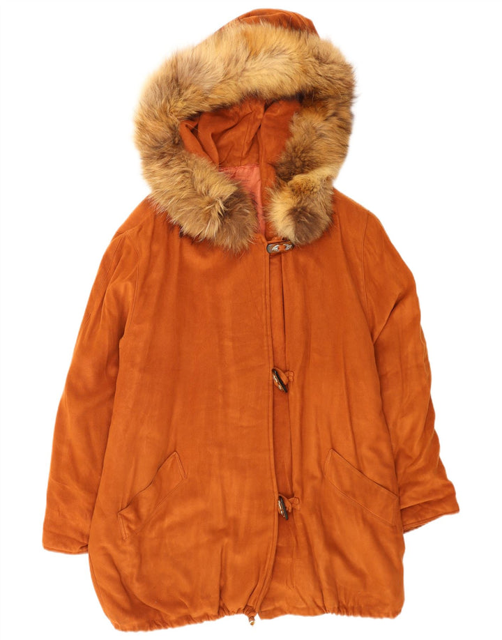 Casaco Duffle com Capuz Oversized Feminino Vintage Reino Unido 14 Marrom Médio