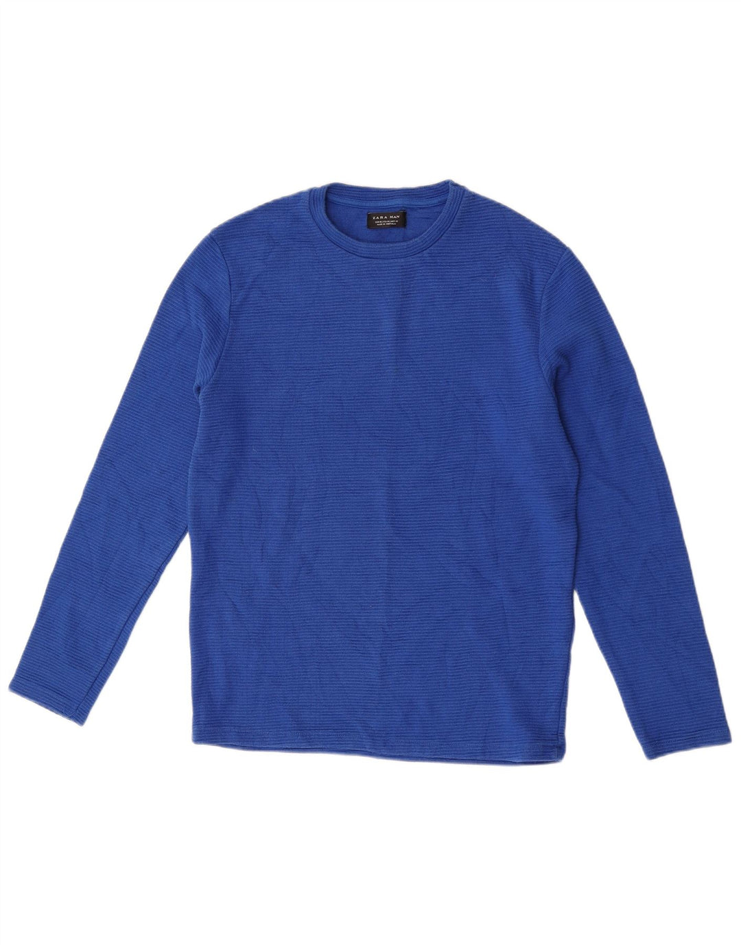 Zara Top masculino de manga comprida médio azul algodão