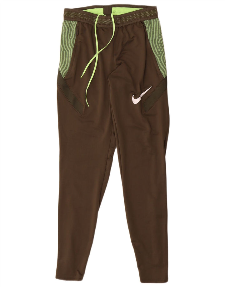 Calça de treino masculina Nike Dri Fit pequena cáqui poliéster geométrico