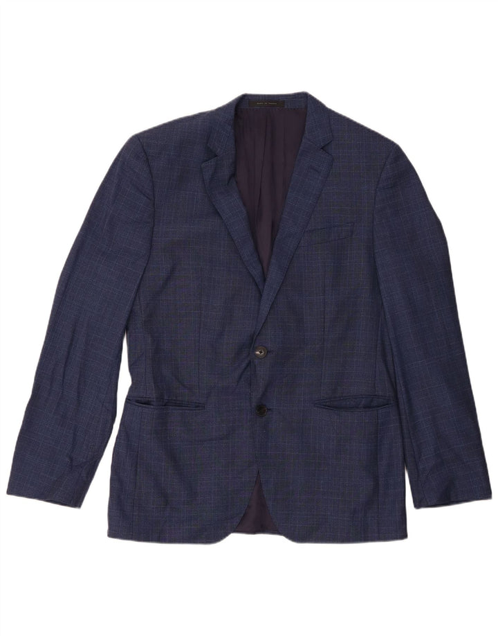 Jaqueta Blazer Masculina Hugo Boss com 2 Botões UE 50 Grande Azul Marinho Xadrez