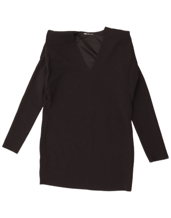 Vestido feminino Zara de manga comprida UK 14 médio preto