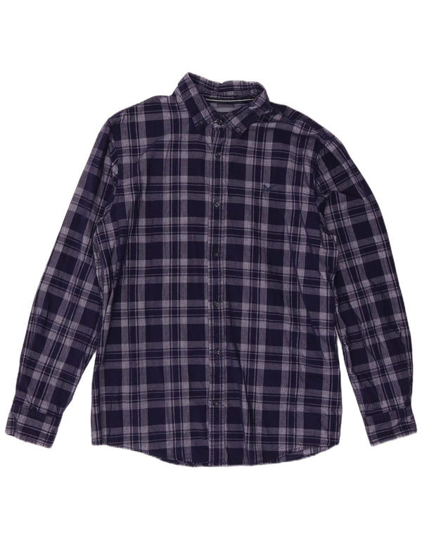 Camisa masculina de veludo cotelê Crew Clothing Classic Fit grande algodão xadrez azul marinho