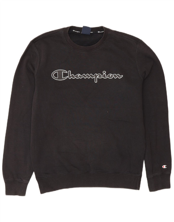 Champion masculino gráfico moletom jumper médio algodão preto