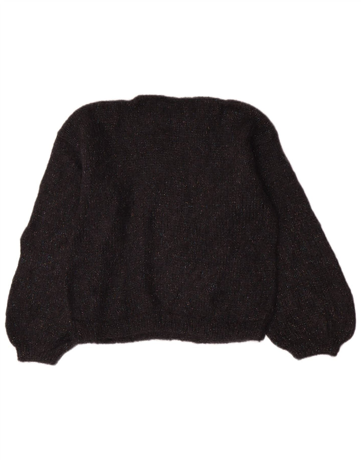 Suéter feminino vintage com gola canoa Reino Unido 14 médio preto