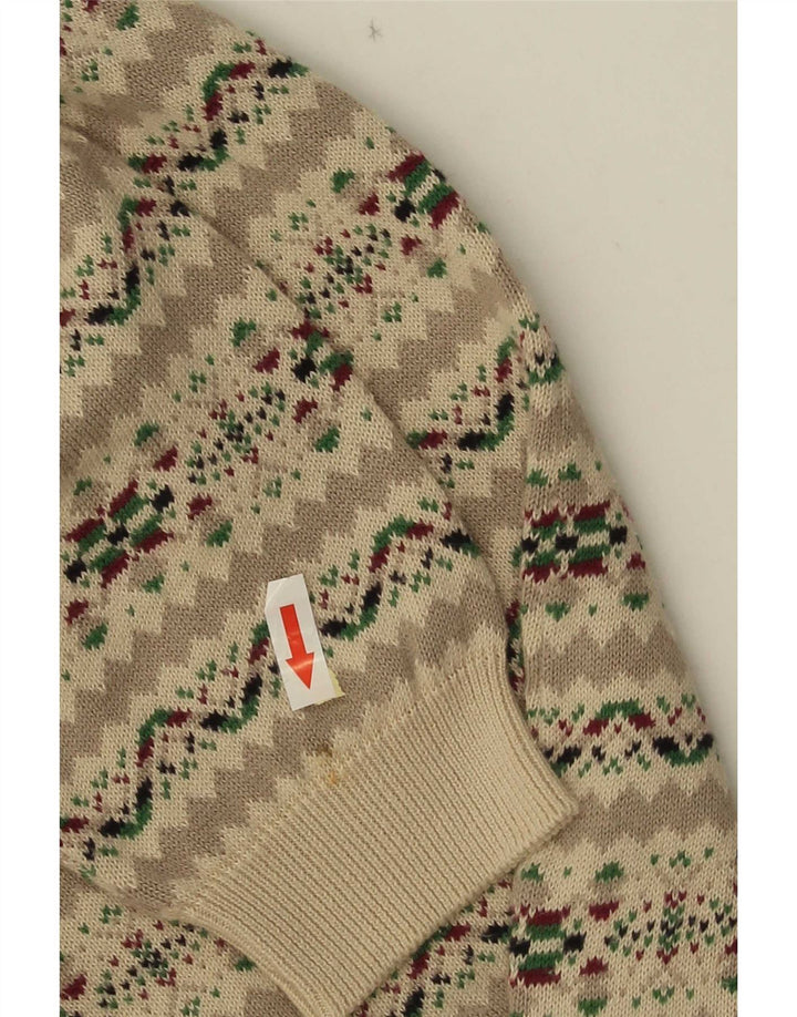 Suéter cardigã feminino vintage UK 14 cinza médio Fair Isle