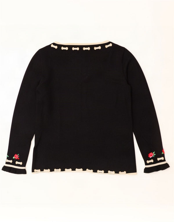 Roccobarocco Womens Boat Neck Jumper Sweater IT 48 XL Navy Blue Floral