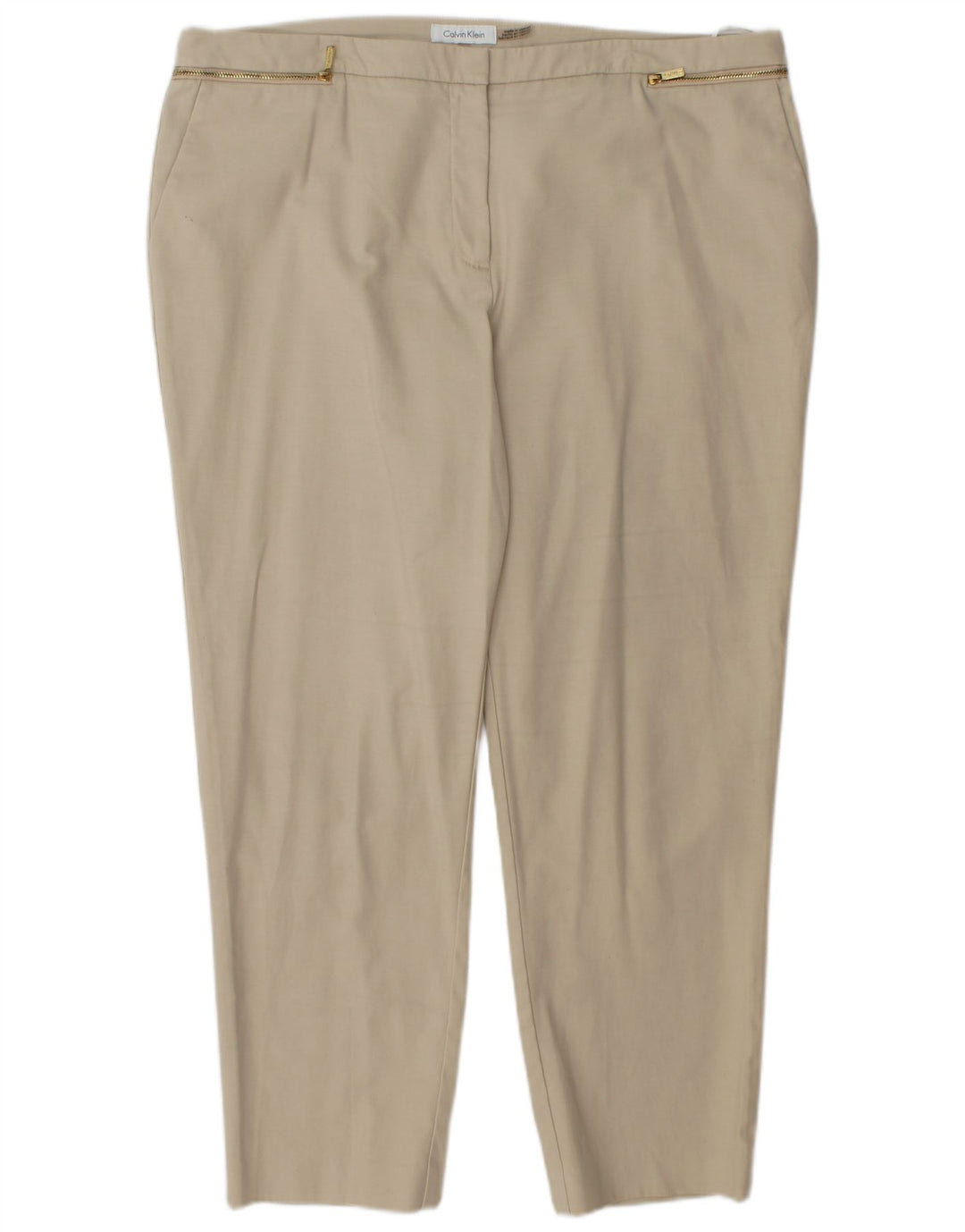 CALVIN KLEIN Calça feminina cortada reta US 16 2XL W38 L27 Bege