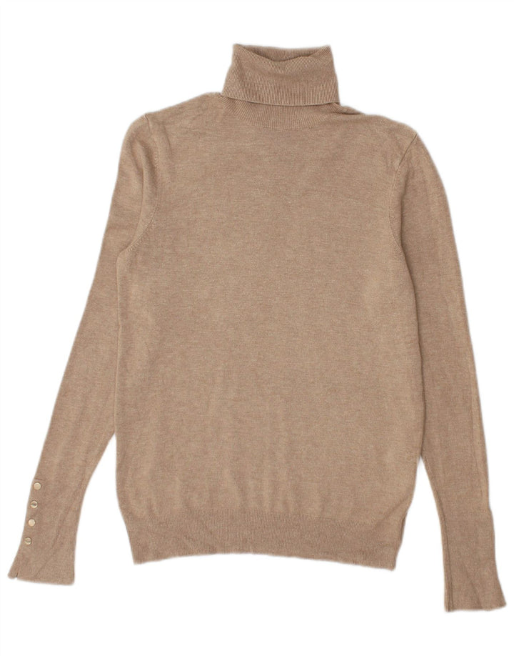Suéter feminino Zara com gola redonda e viscose bege médio Reino Unido 12