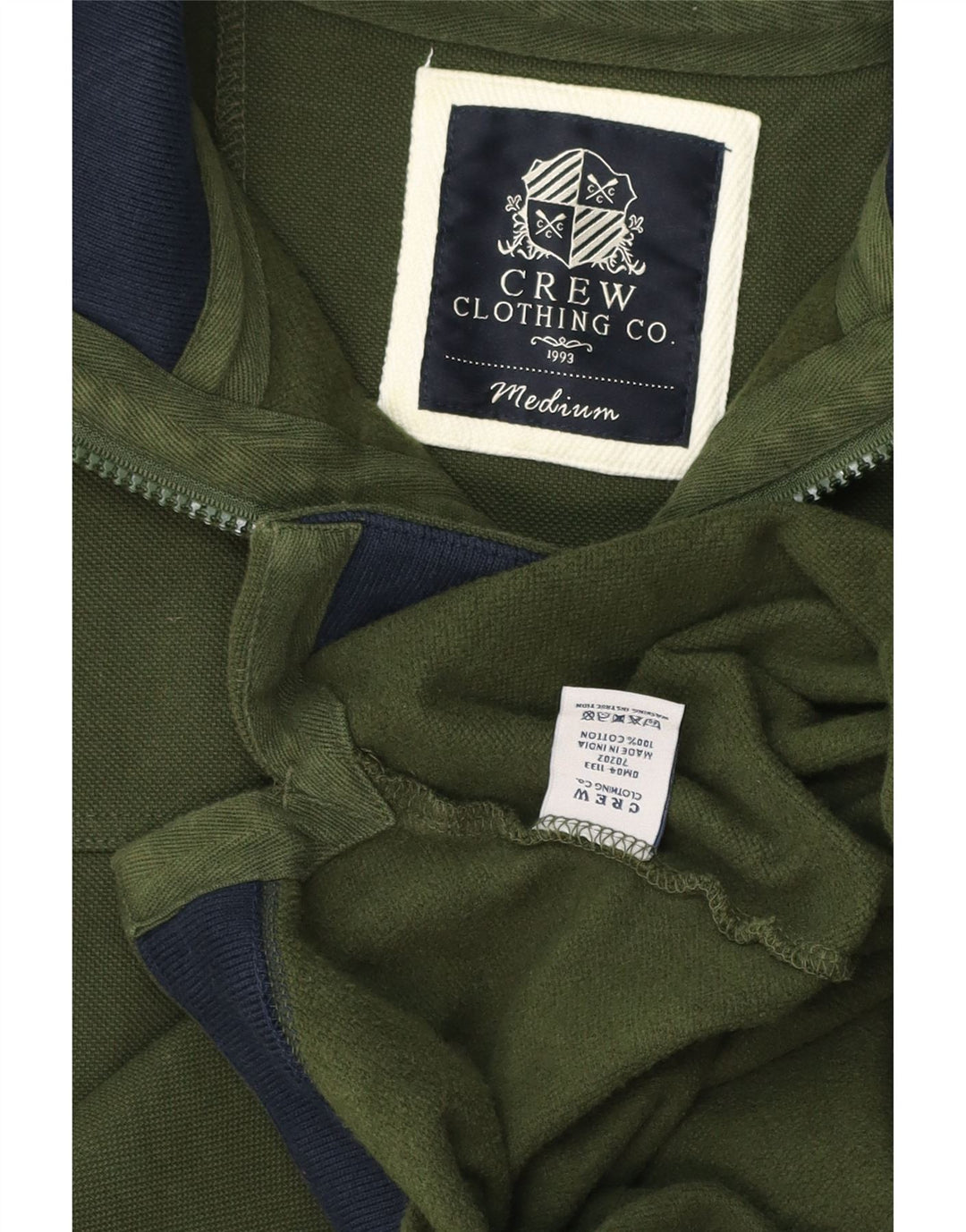 Crew Clothing Mens Zip Neck Moletom Jumper Médio Algodão Verde