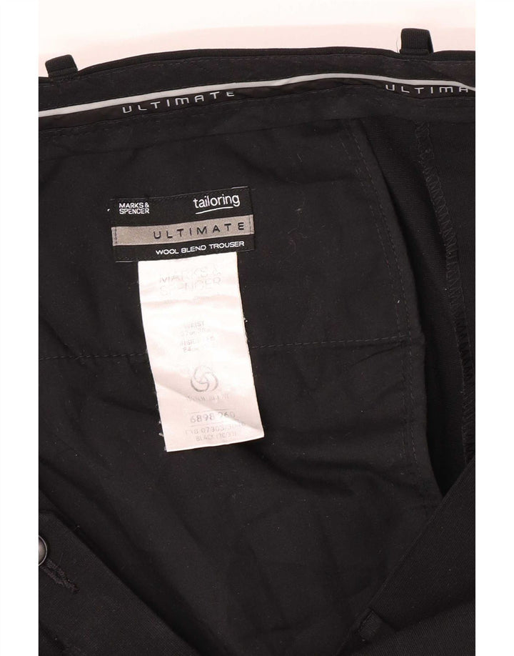 Calça masculina de terno regular Marks & Spencer W38 L33 poliéster preto