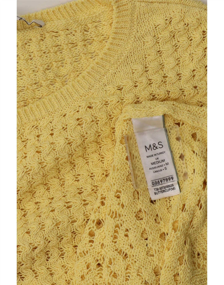 Blusa feminina de crochê Marks & Spencer Reino Unido 12 poliéster amarelo médio